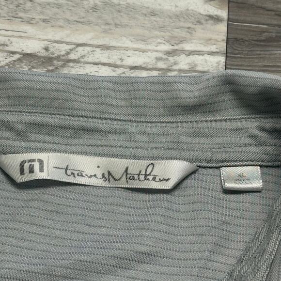 Travis Mathew Gray Mens XL Brand Spellout Stripe Streetwear Polo Shirt - Picture 3 of 14